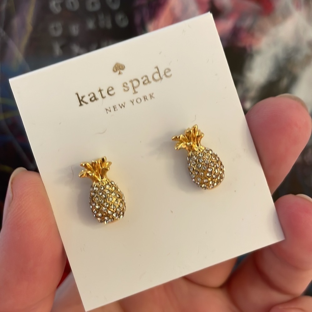 Kate Spade New York By the Pool Pave Pineapple Mini Stud Earrings - Picture 2 of 6